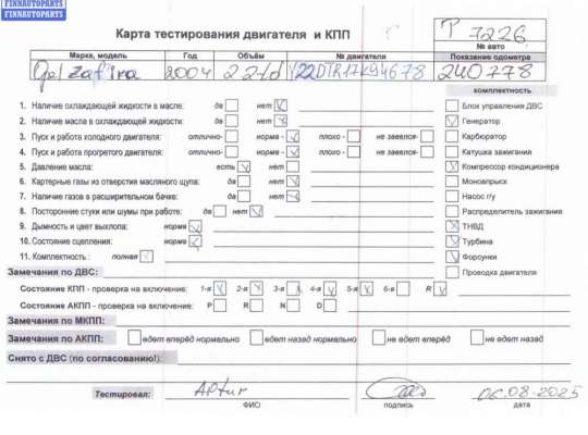Двигатель (ДВС) OP2258648 на Opel Zafira A (1999-2005)
